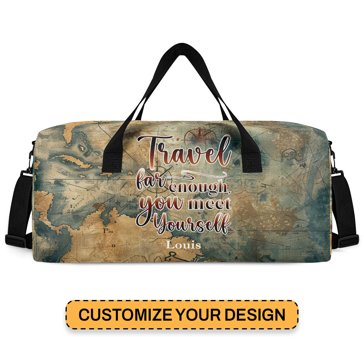 Travel Far Enough You Met Yourself - Personalized Minimalist Duffle Bag SBMDBHA35