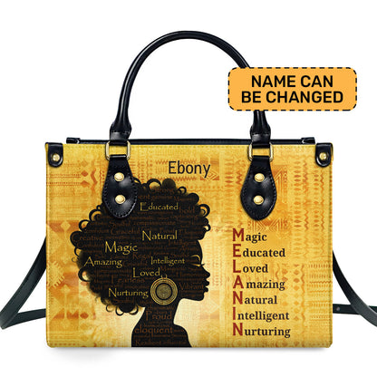 MELANIN Meaning - Personalized Leather Handbag - SB02A