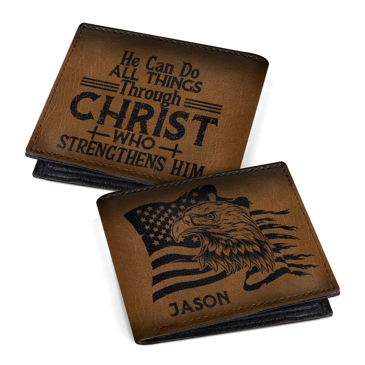 He Can Do All Things Through Christ Who Strengthens Him - Personalized Leather Folded Wallet SBLFWLM2753T