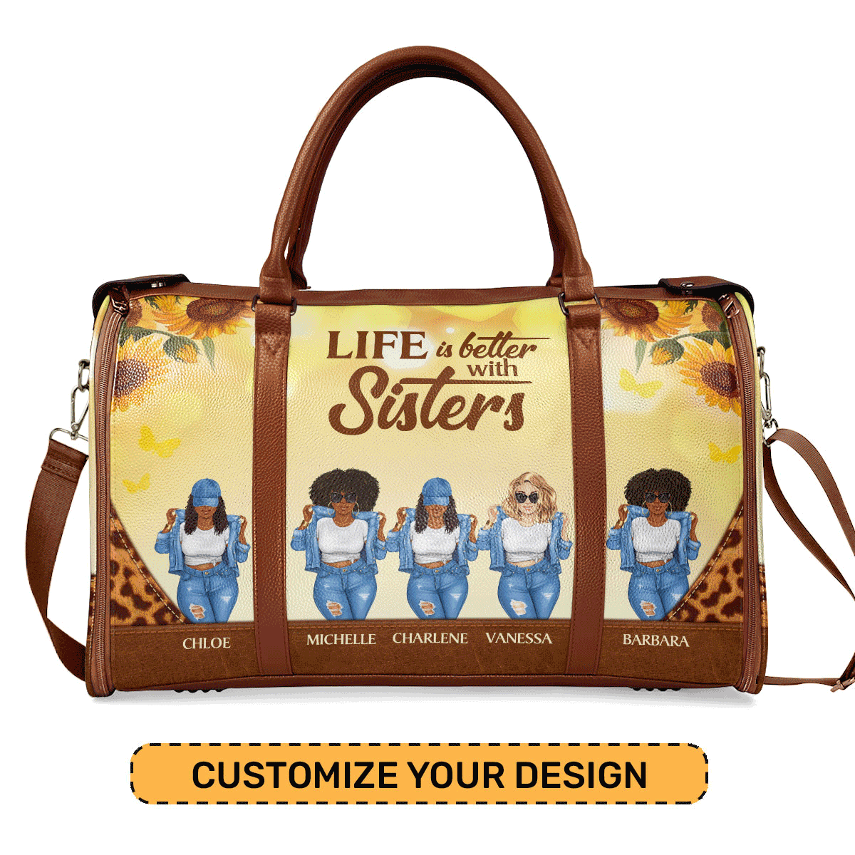 Life Is Better With Sisters - Personalized Leather Duffle Bag STB01