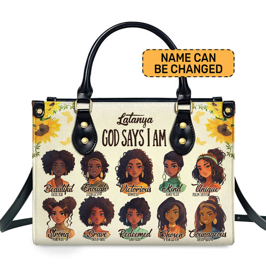 God Says I Am - Personalized Leather Handbag STB182