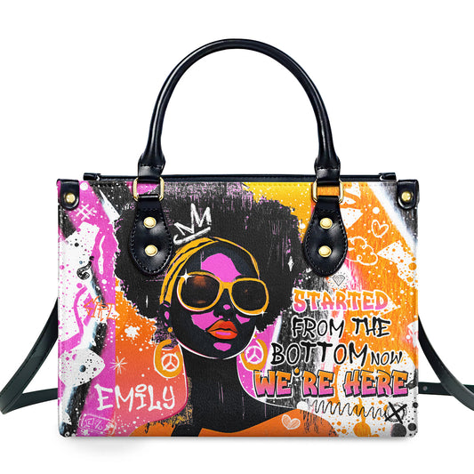 Started From The Bottom Now We Are Here - Personalized Leather Handbag SBLHBLTN2384T