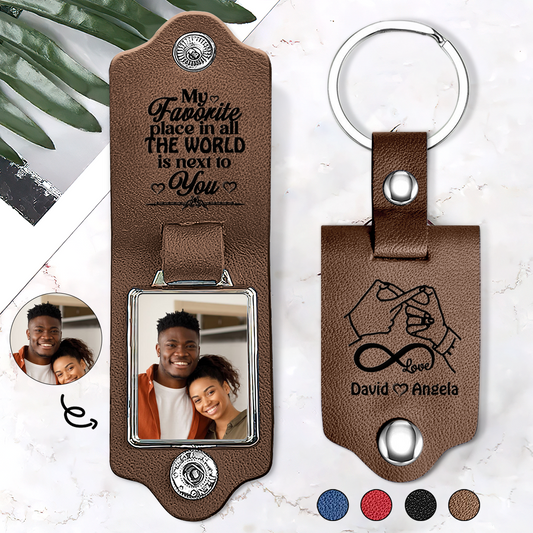 My Favorite Place In All The World Is Next To You - Personalized Leather Photo Keychain SBLPKLM2497M