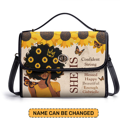 She Is - Personalized Leather Satchel Bag SB12