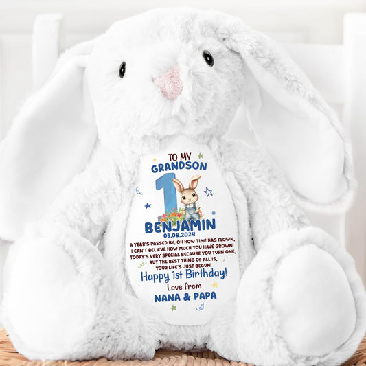 Happy First Birthday - Personalized Stuffed Bunny