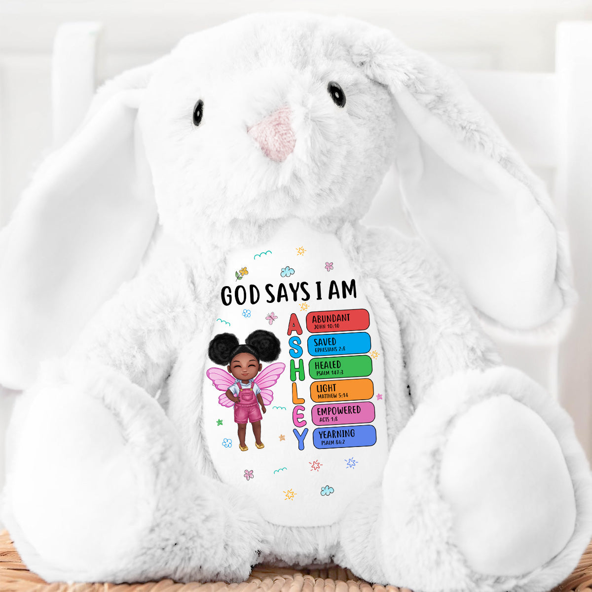 God Says I Am - Personalized Stuffed Bunny