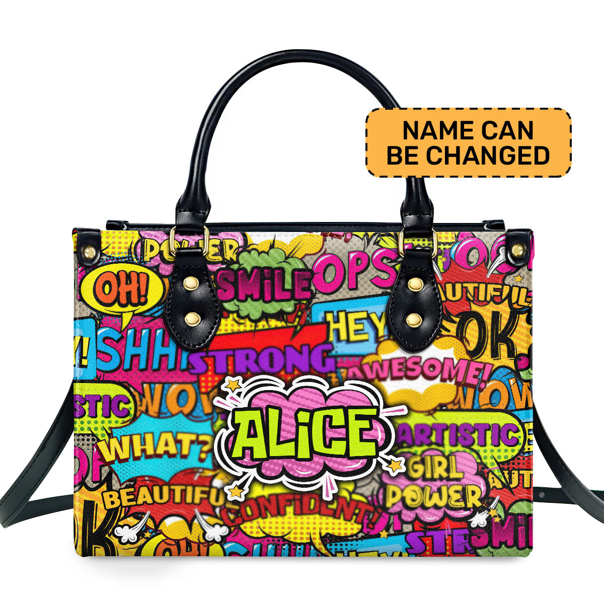 Girl Power Pop Art Style - Personalized Leather Hand Bag SBLHBPT793T