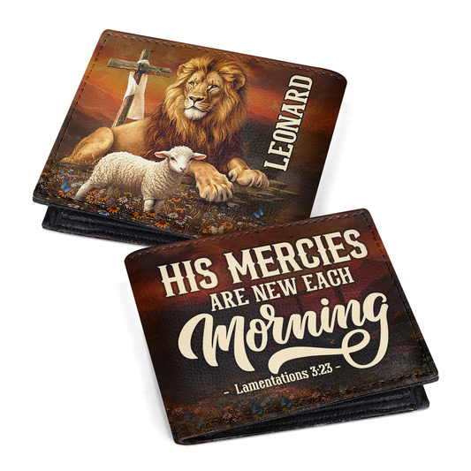 His Mercies Are New Each Morning - Personalized Leather Folded Wallet SBLFWLM2720M