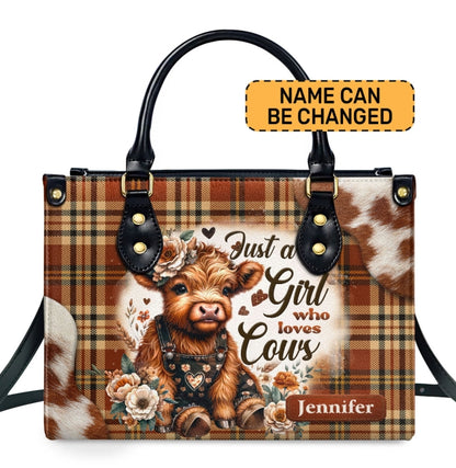 Just A Girl Who Loves Cows - Personalized Leather Handbag SBHA03