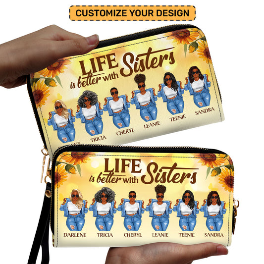 Life Is Better With Sisters - Personalized Leather Clutch Purse SBCPTH1013L