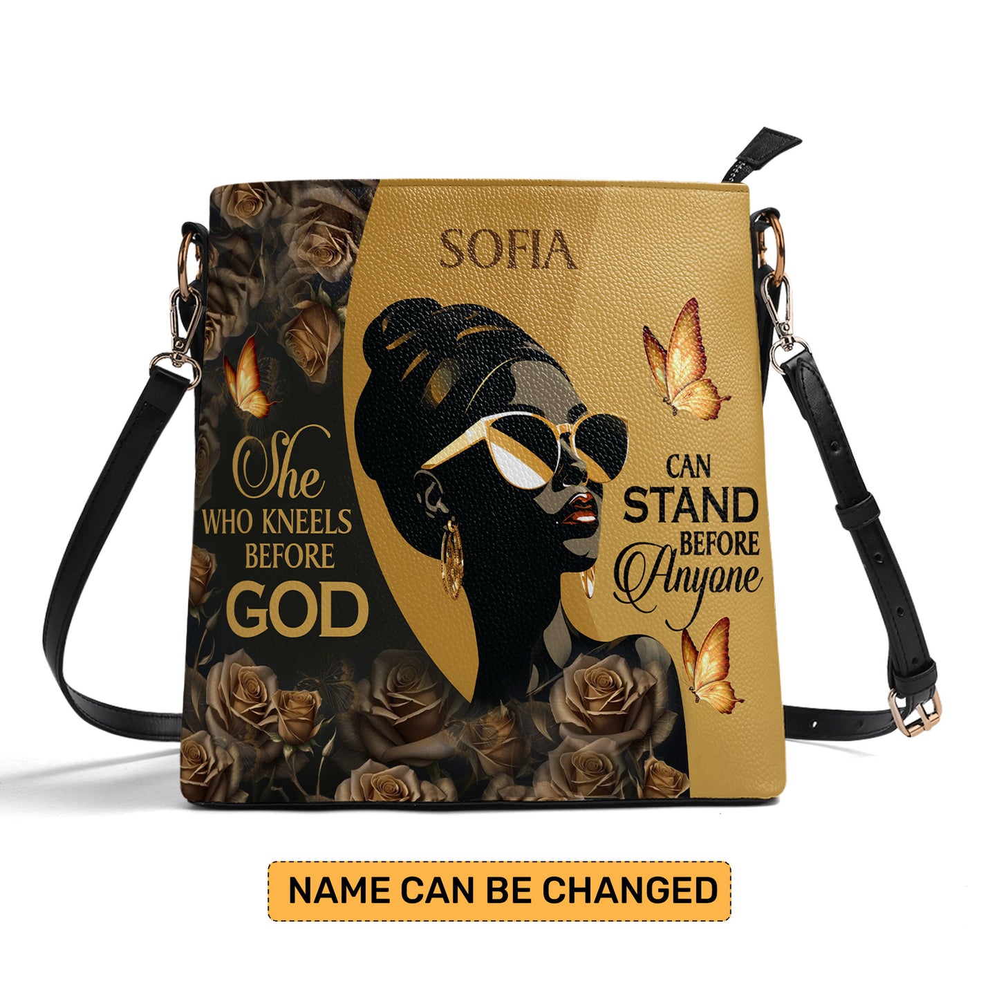 She Who Kneels Before God Can Stand Before Anyone - Personalized Bucket Bag SBBD18LM1282M