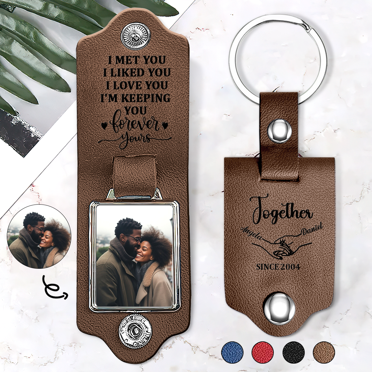 Forever Yours - Personalized Leather Photo Keychain