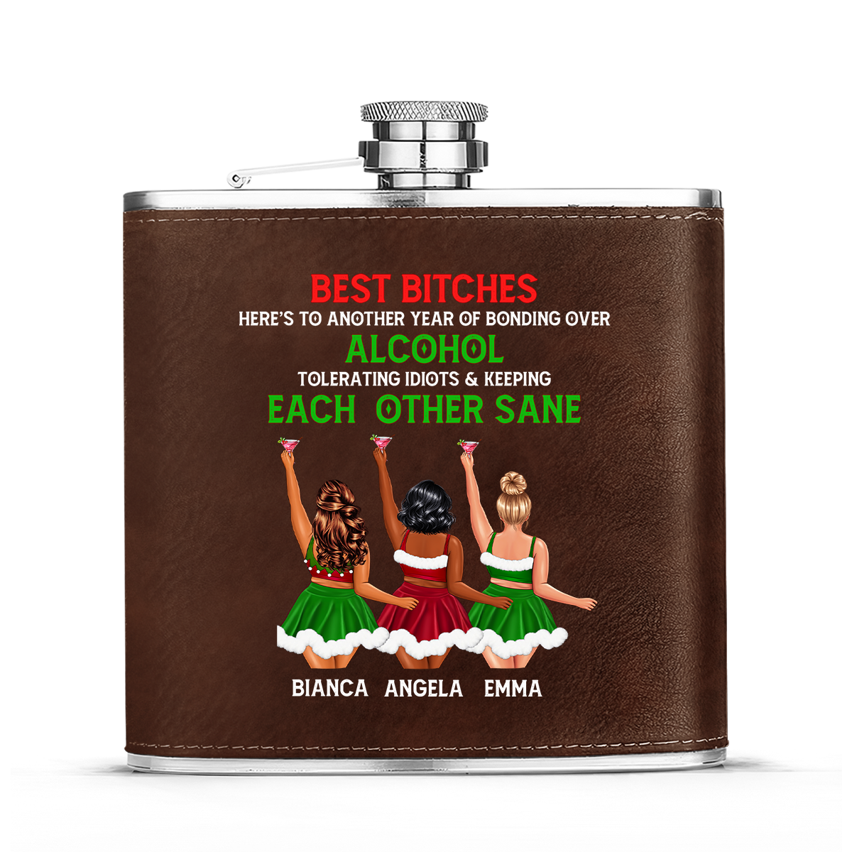 Here's To Another Year Of Bonding Over Alcohol - Personalized Leather Flask