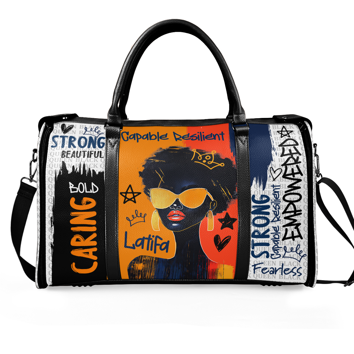 Black Queen Graffiti Style - Personalized Leather Duffle Bag