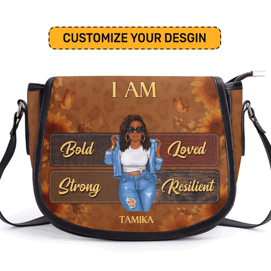 I Am - Personalized Leather Saddle Cross Body Bag STB03