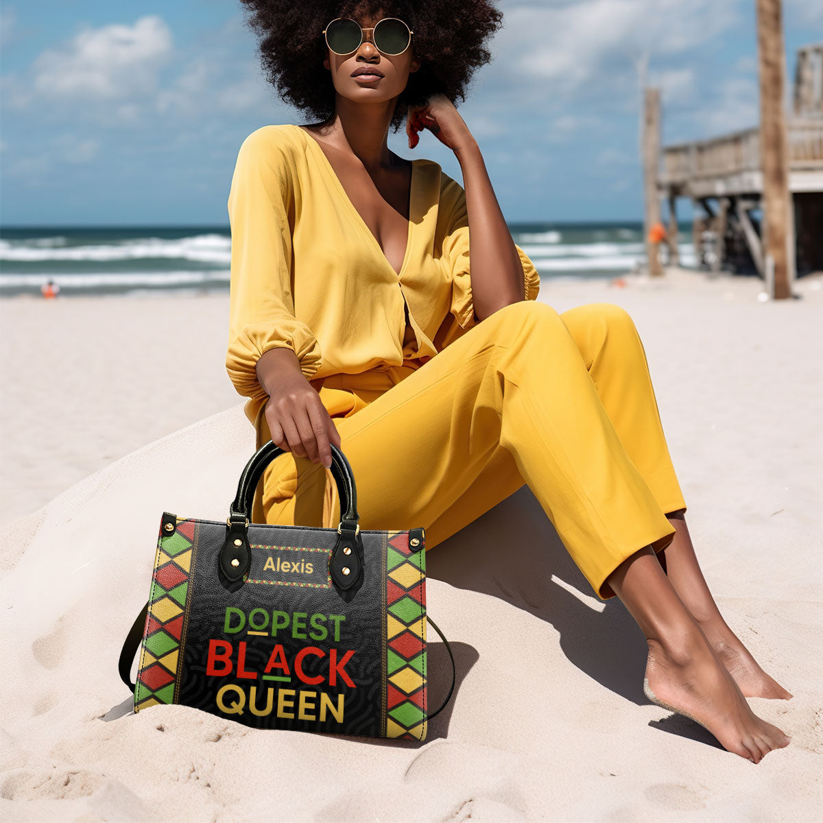 Dopest Black Queen - Personalized Leather Handbag SB09