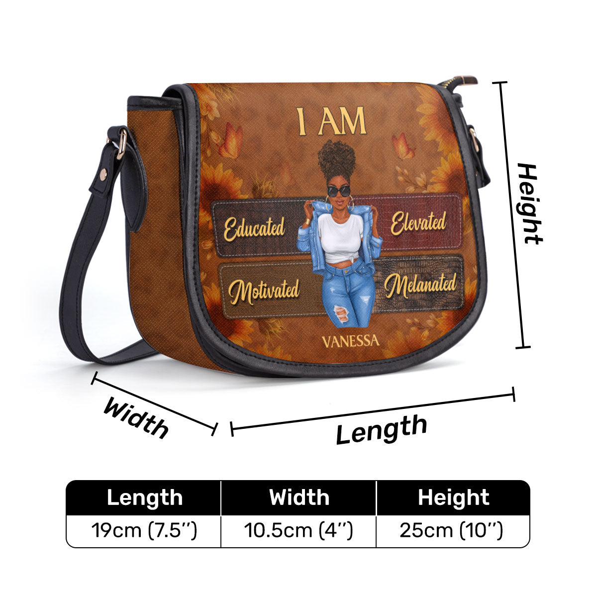 I Am - Personalized Leather Saddle Cross Body Bag STB03