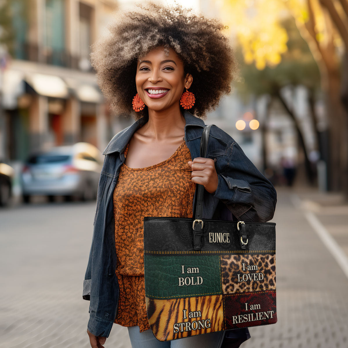 I am BOLD, LOVED, STRONG, RESILIENT - Personalized Leather Totebag STB49