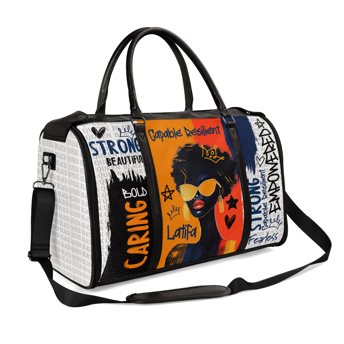 Black Queen Graffiti Style - Personalized Leather Duffle Bag