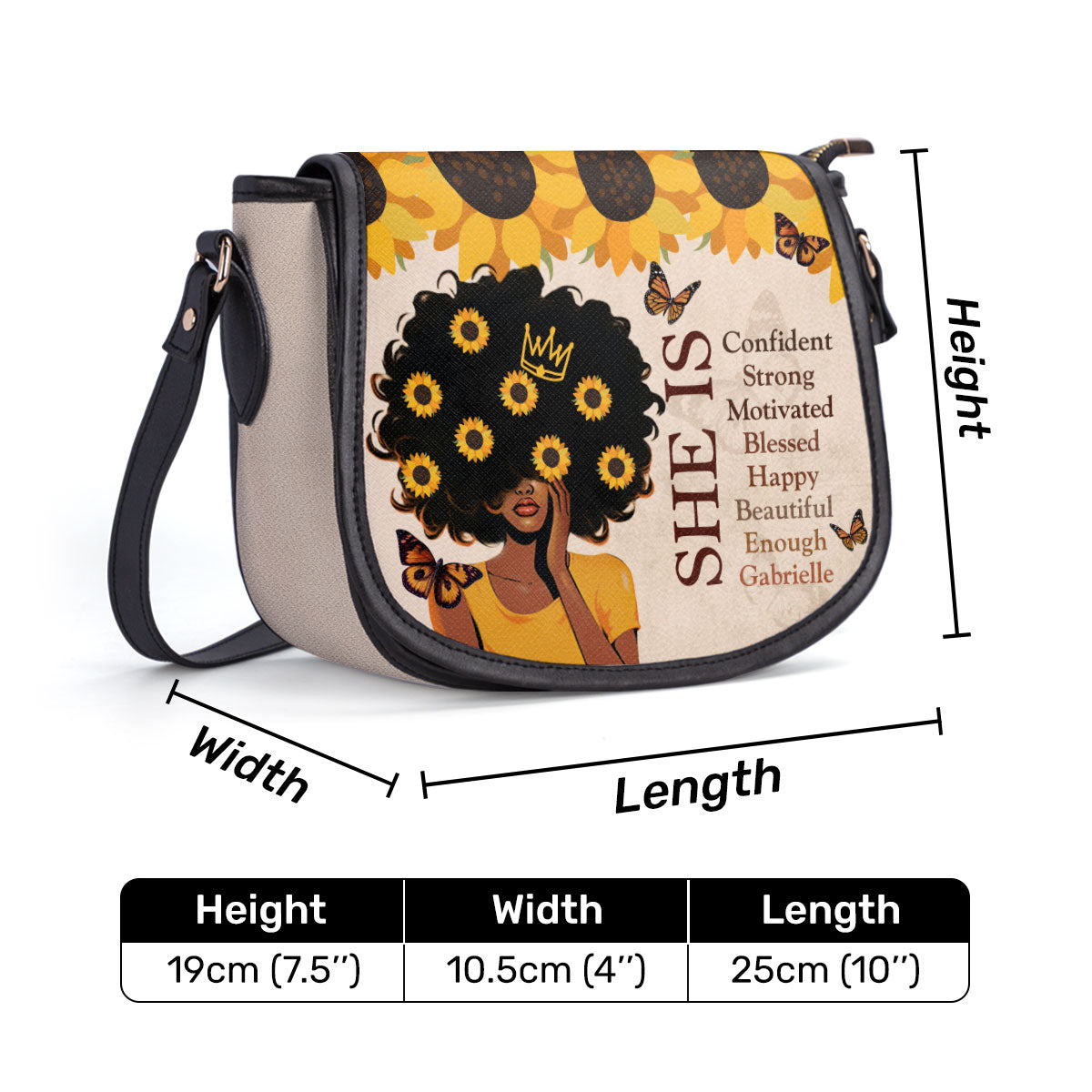 She Is - Personalized Leather Saddle Cross Body Bag SB12