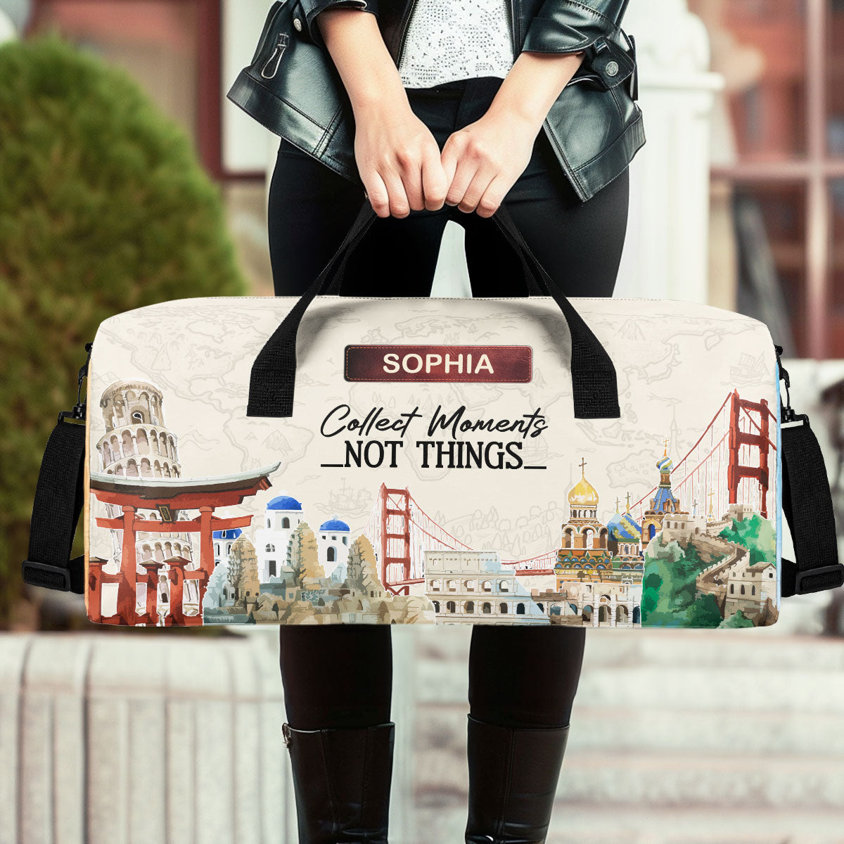 Collect Moments Not Things - Personalized Minimalist Duffle Bag SBMDBT75