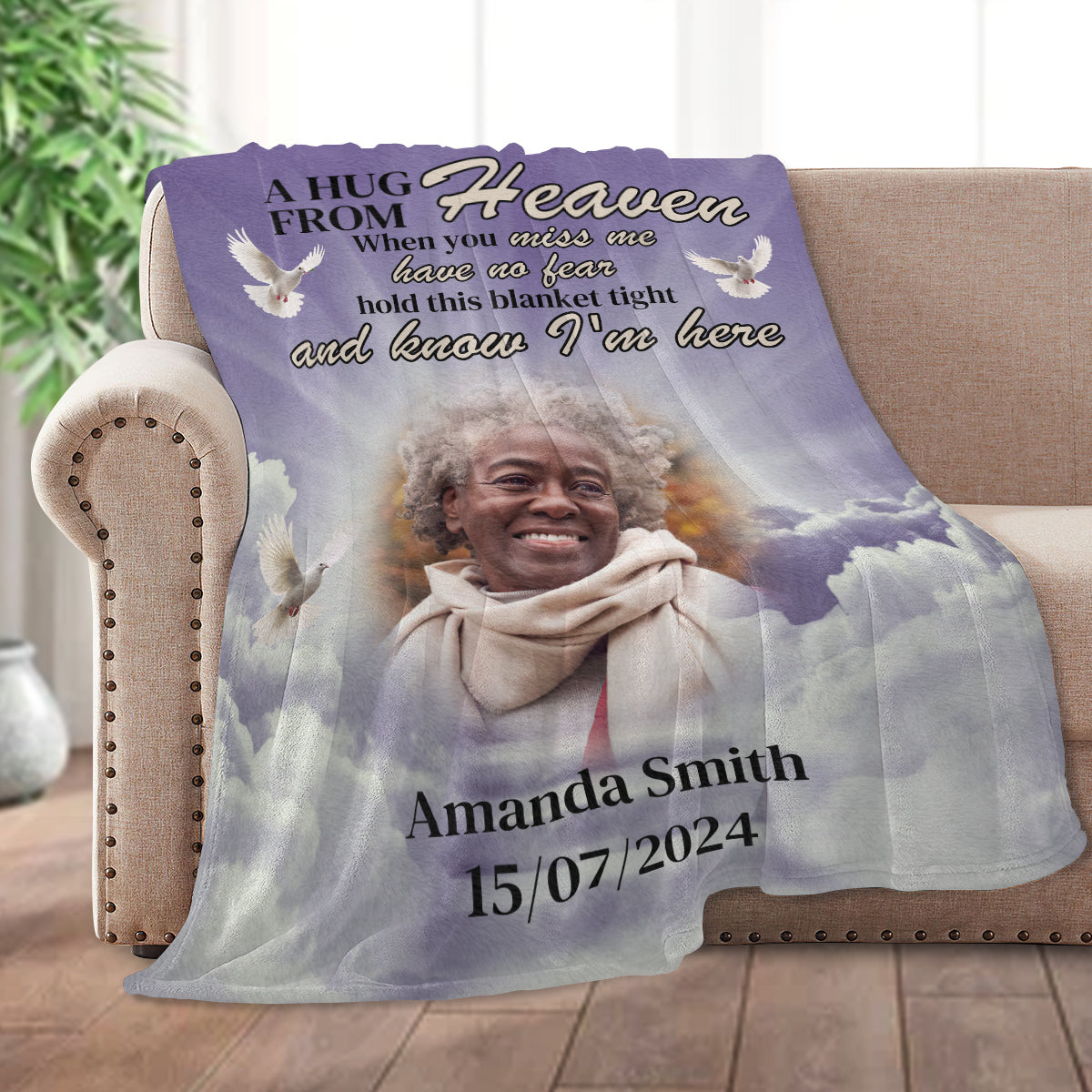 A Hug From Heaven When You Miss Me Have No Fear - Personalized Fleece Blanket