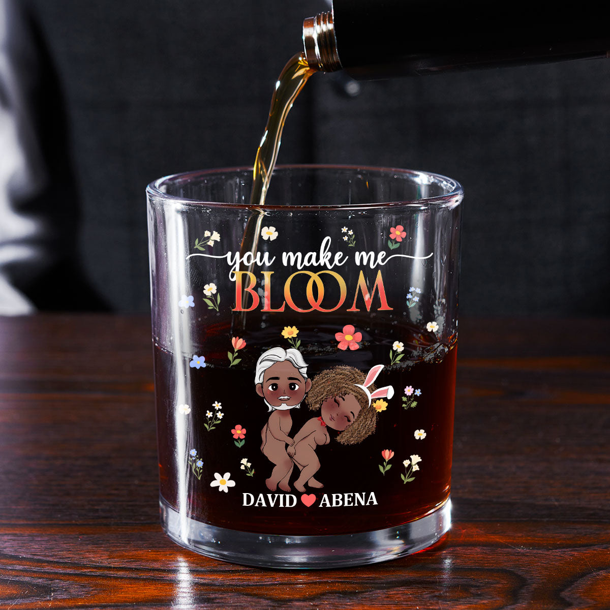 You Make Me Bloom - Personalized Round Whiskey Glass