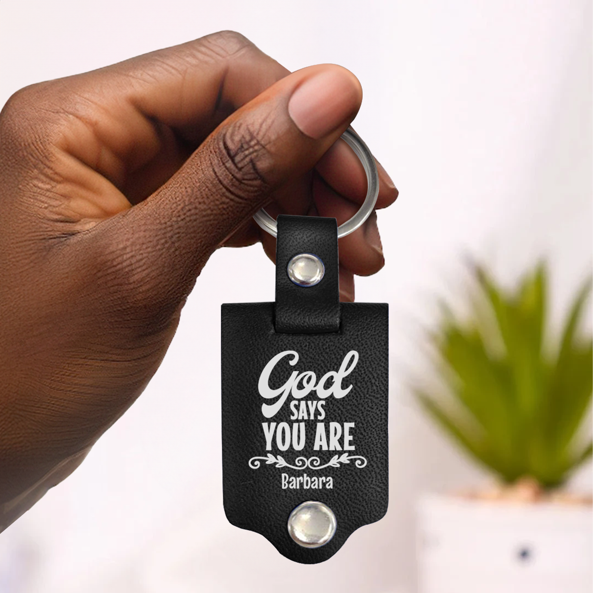 God Says You Are - Personalized Leather Photo Keychain SBLPKLM2370T