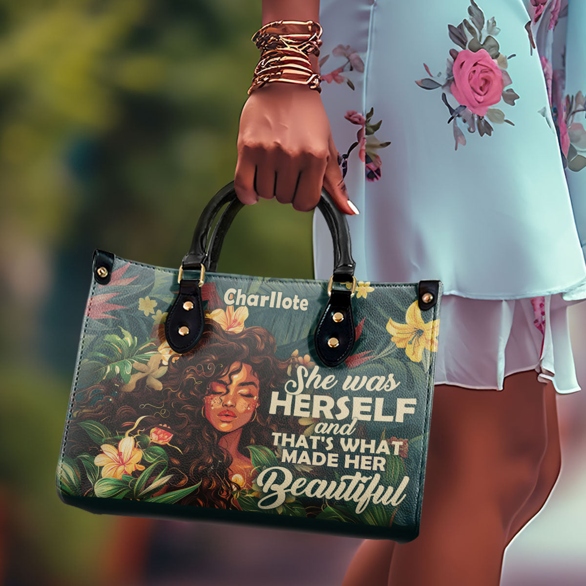 She Was Herself And That's What Made Her Beautiful - Personalized Leather Handbag SBN05