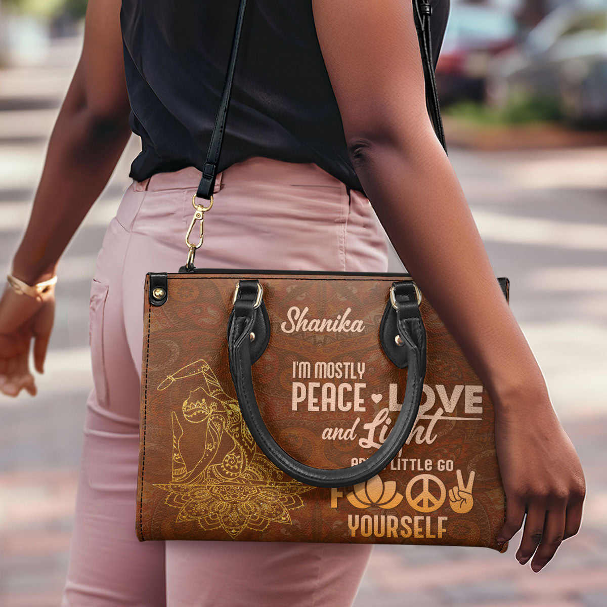 I'm Mostly Peace Love And Light And A Little Go Fuck Yourself - Personalized Leather Handbag STB204