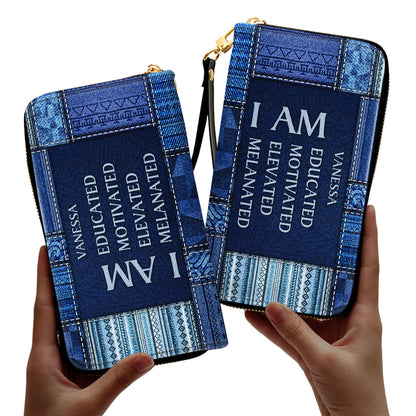 I Am - Jean Personalized Leather Clutch Purse SB28