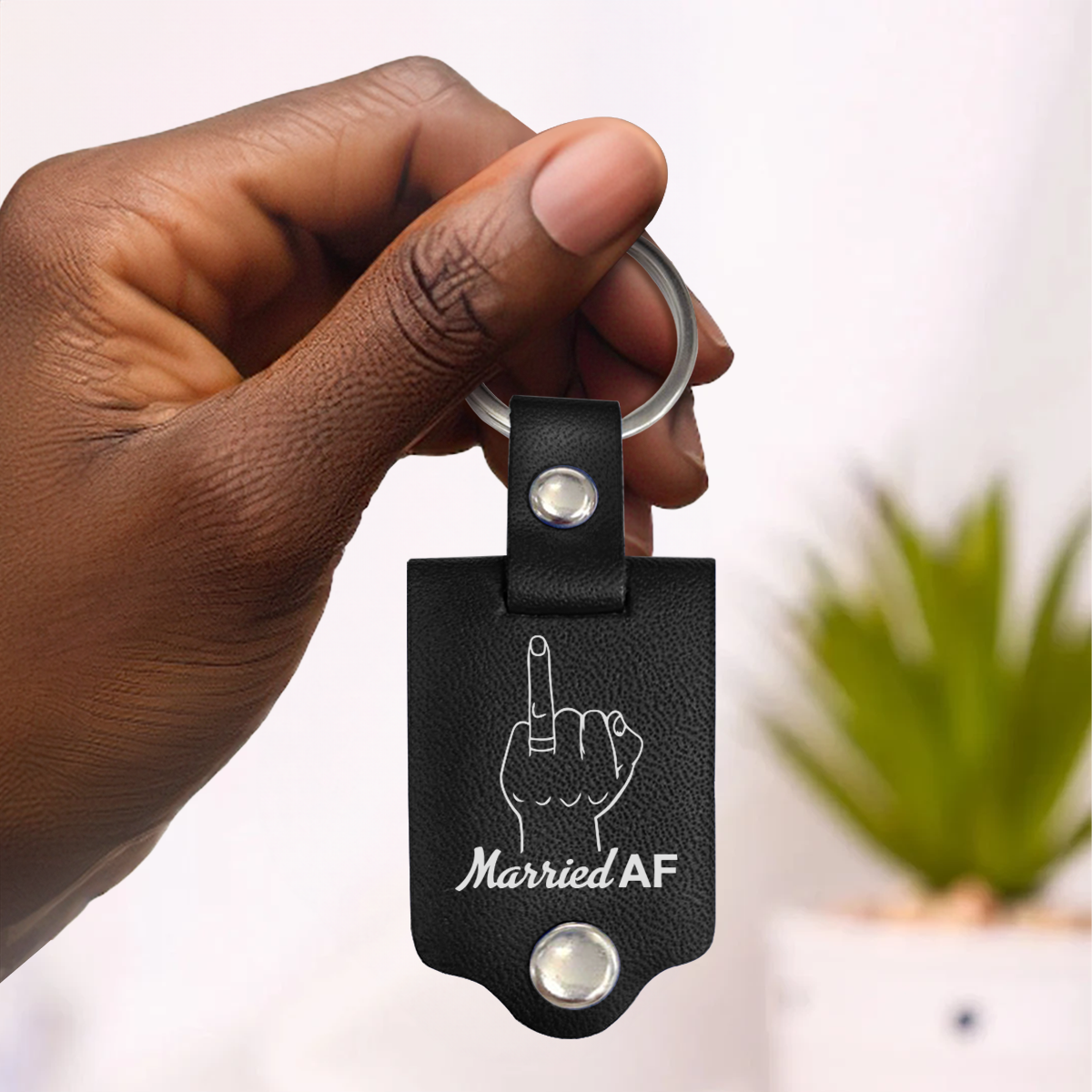 Married AF - Personalized Leather Photo Keychain