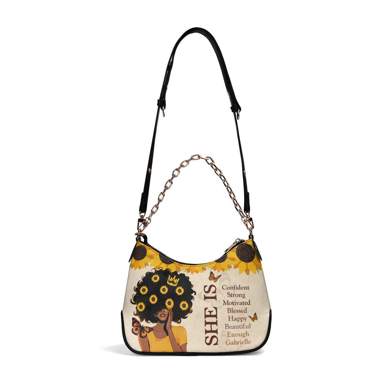 She is Confident, Strong - Personalized Chain Shoulder Bag SB12