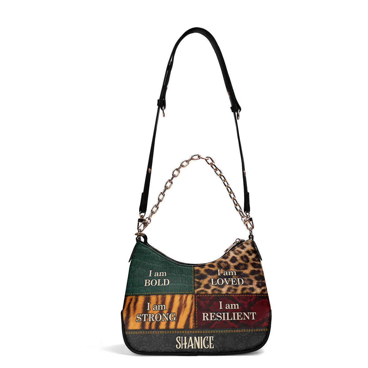 I am BOLD, LOVED, STRONG, RESILIENT - Personalized Chain Shoulder Bag SB49A