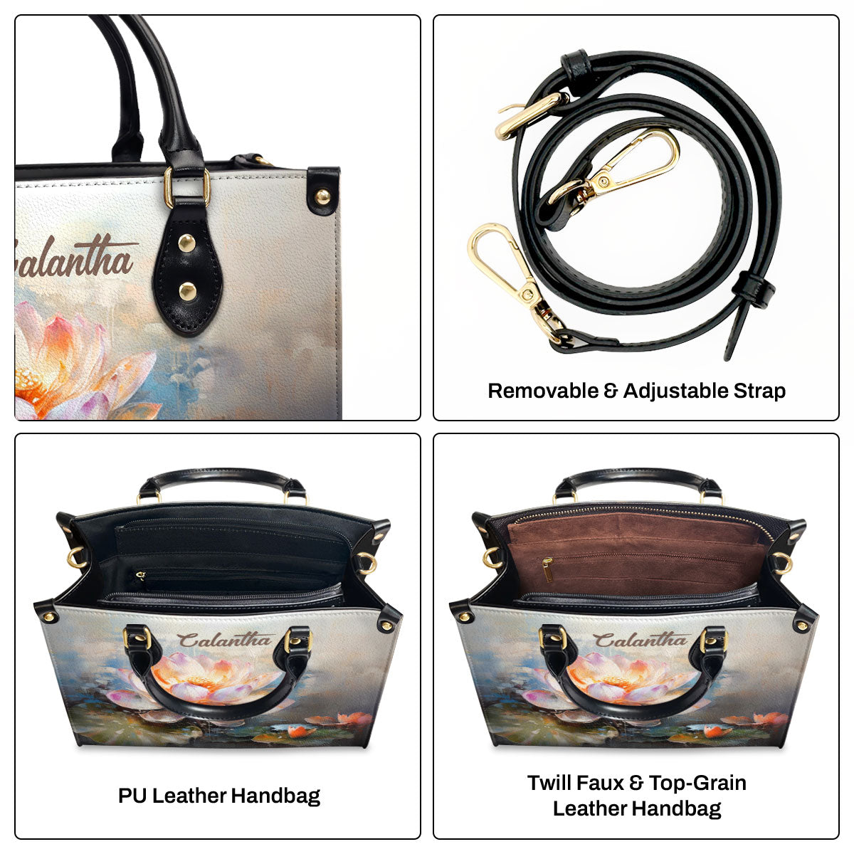 Blooming Lotus - Personalized Leather Handbag STB138