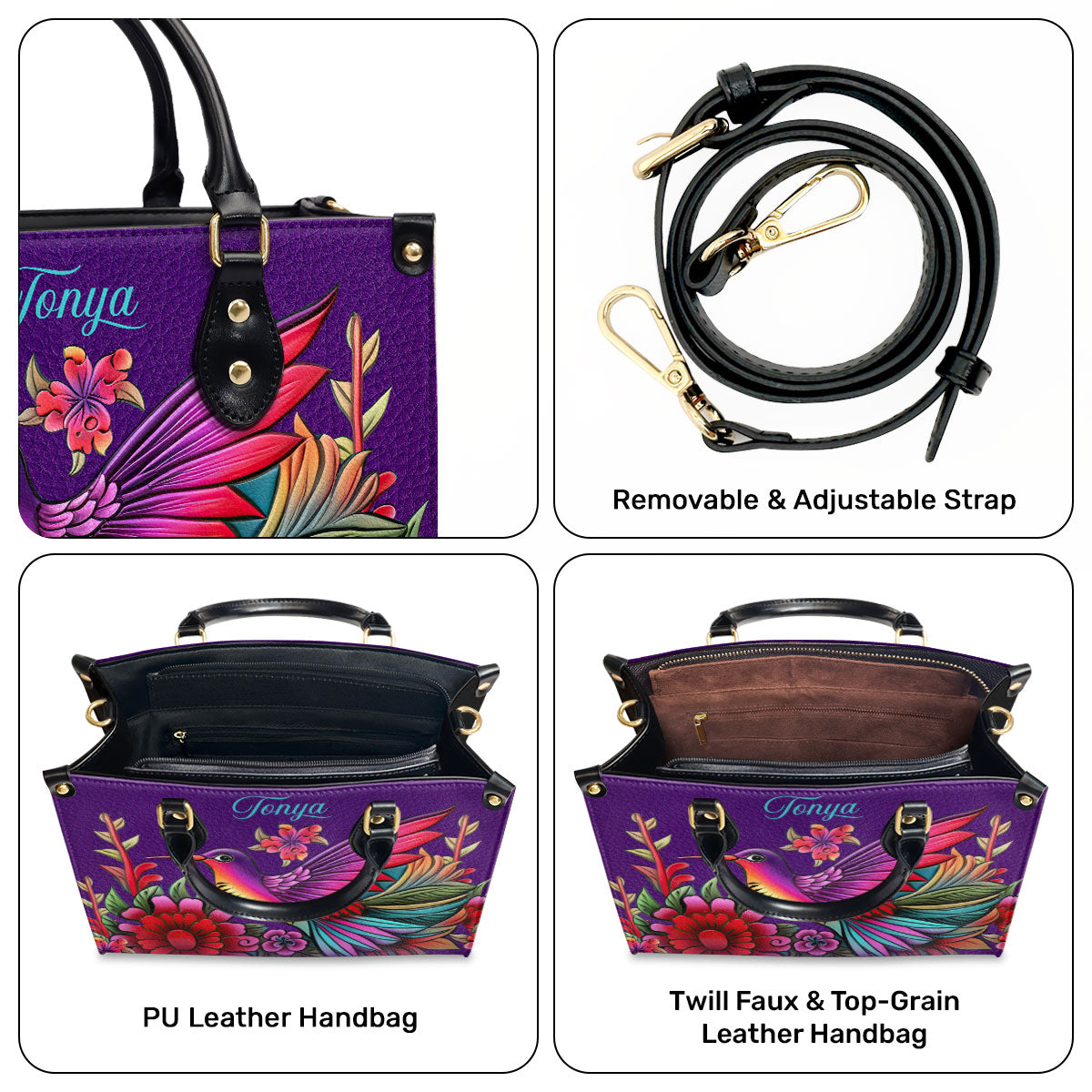 Humming Bird - Personalized Leather Handbag - STB141