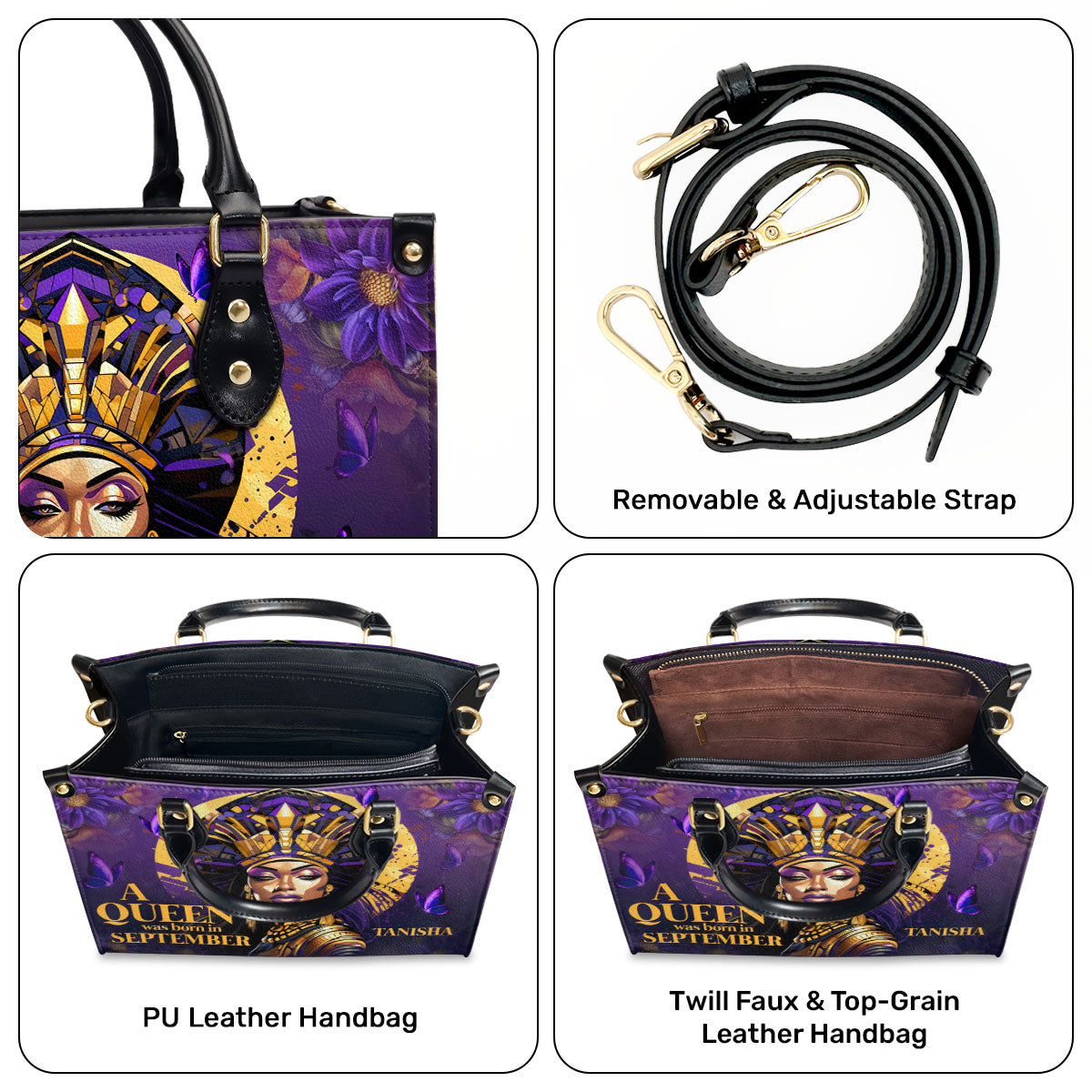 A Beautiful Queen - Personalized Purple Leather Handbag STB58