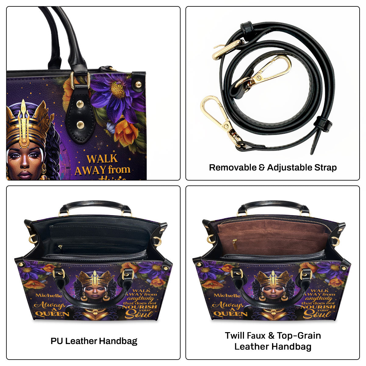 Always A Queen - Personalized Purple Leather Handbag STB68