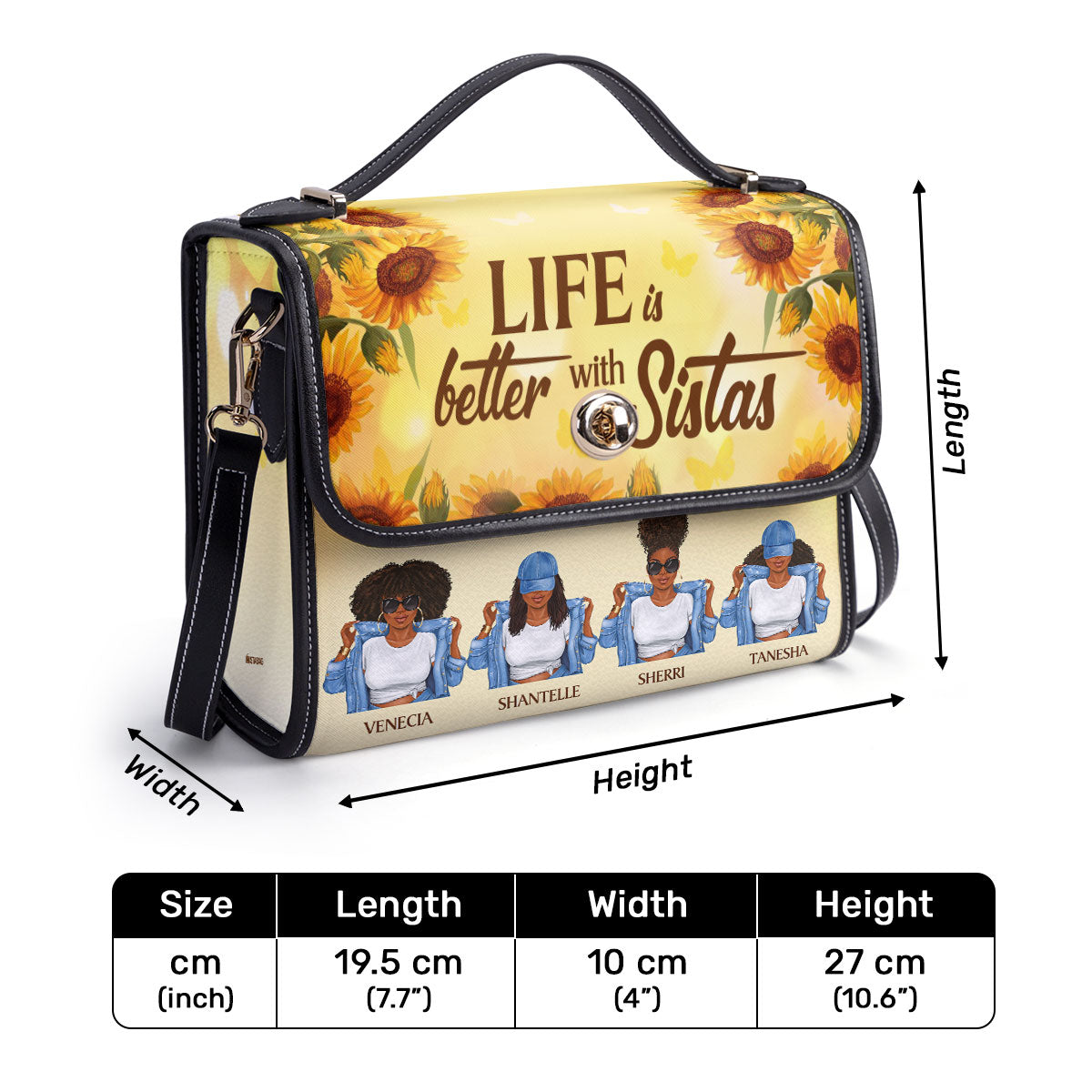 Sistas Forever - Personalized Leather Handbag SBLHBNUM886L