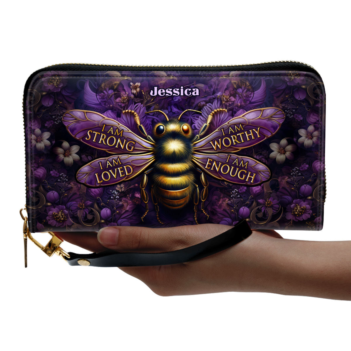 I Am Enough - Bee Personalized Leather Clutch Purse MB54