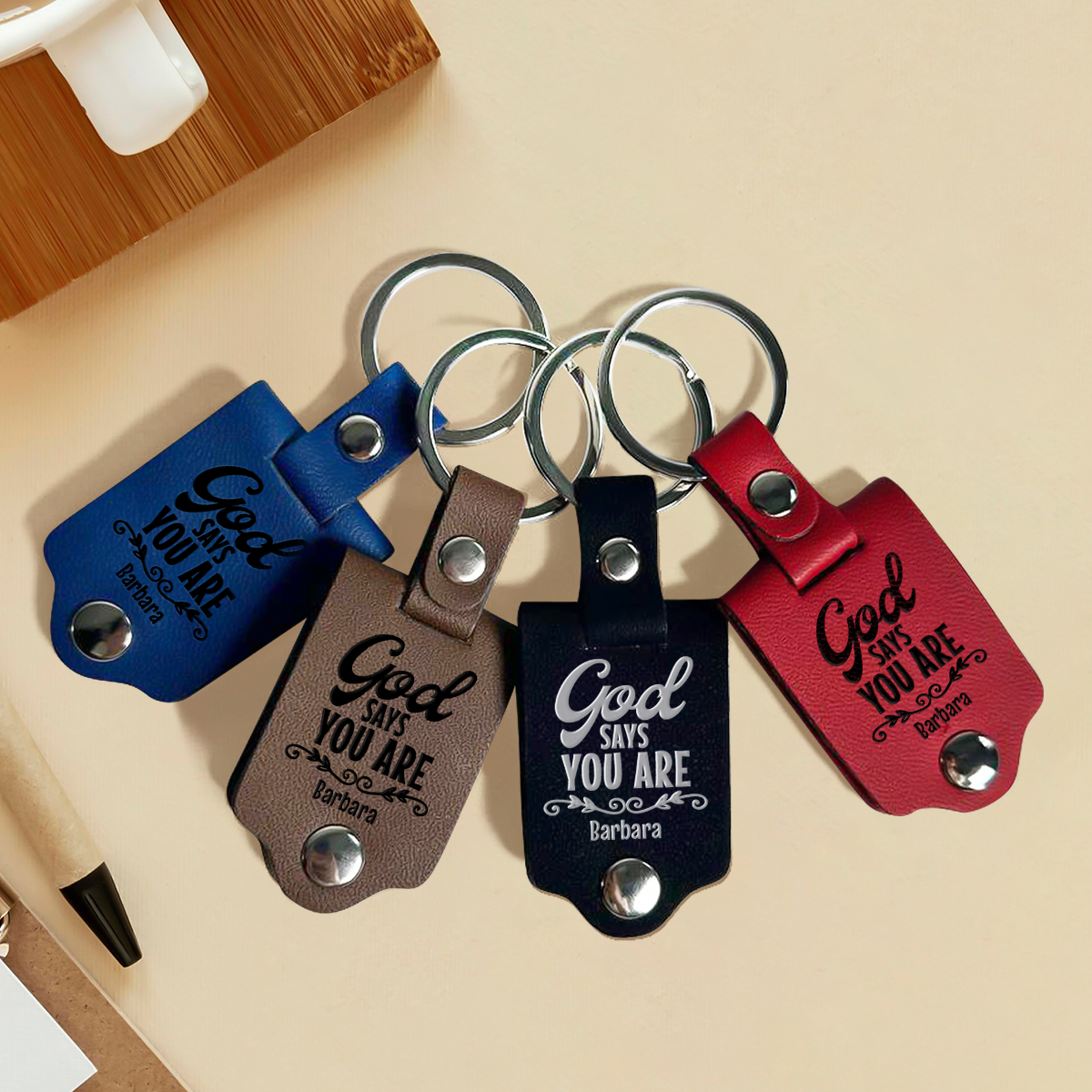 God Says You Are - Personalized Leather Photo Keychain SBLPKLM2370T