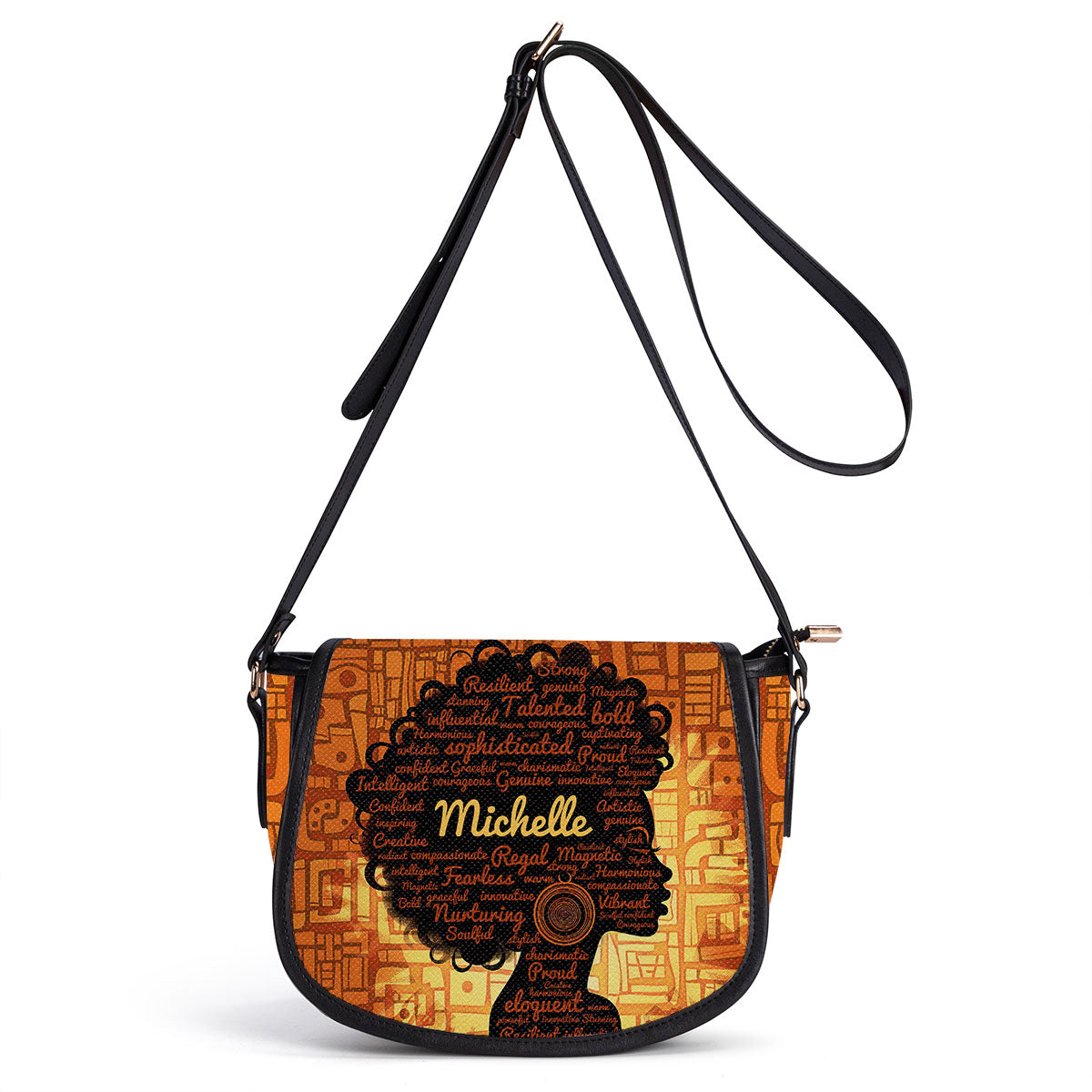 Afro Queen - Galaxy Personalized Leather Saddle Cross Body Bag SB47