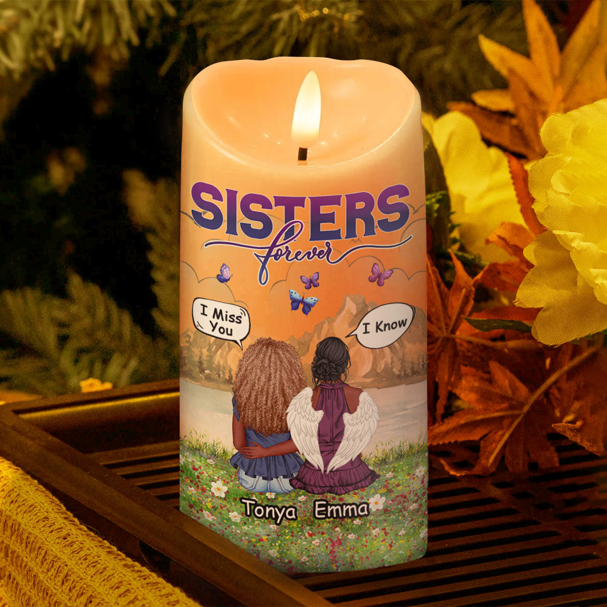 Sisters Forever Our Souls Will Always Be Connected - Personalized Flameless LED Candle