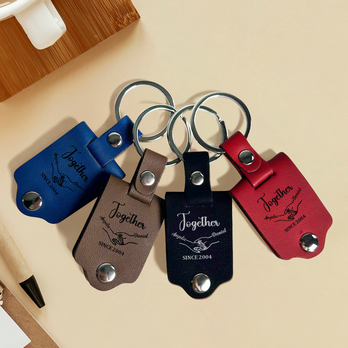 Forever Yours - Personalized Leather Photo Keychain