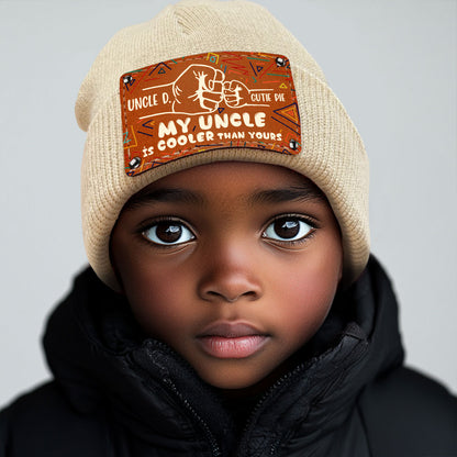 My Uncle Is Cooler Than Yours - Personalized Leather Knitted Beanie SBLKBLM2167M