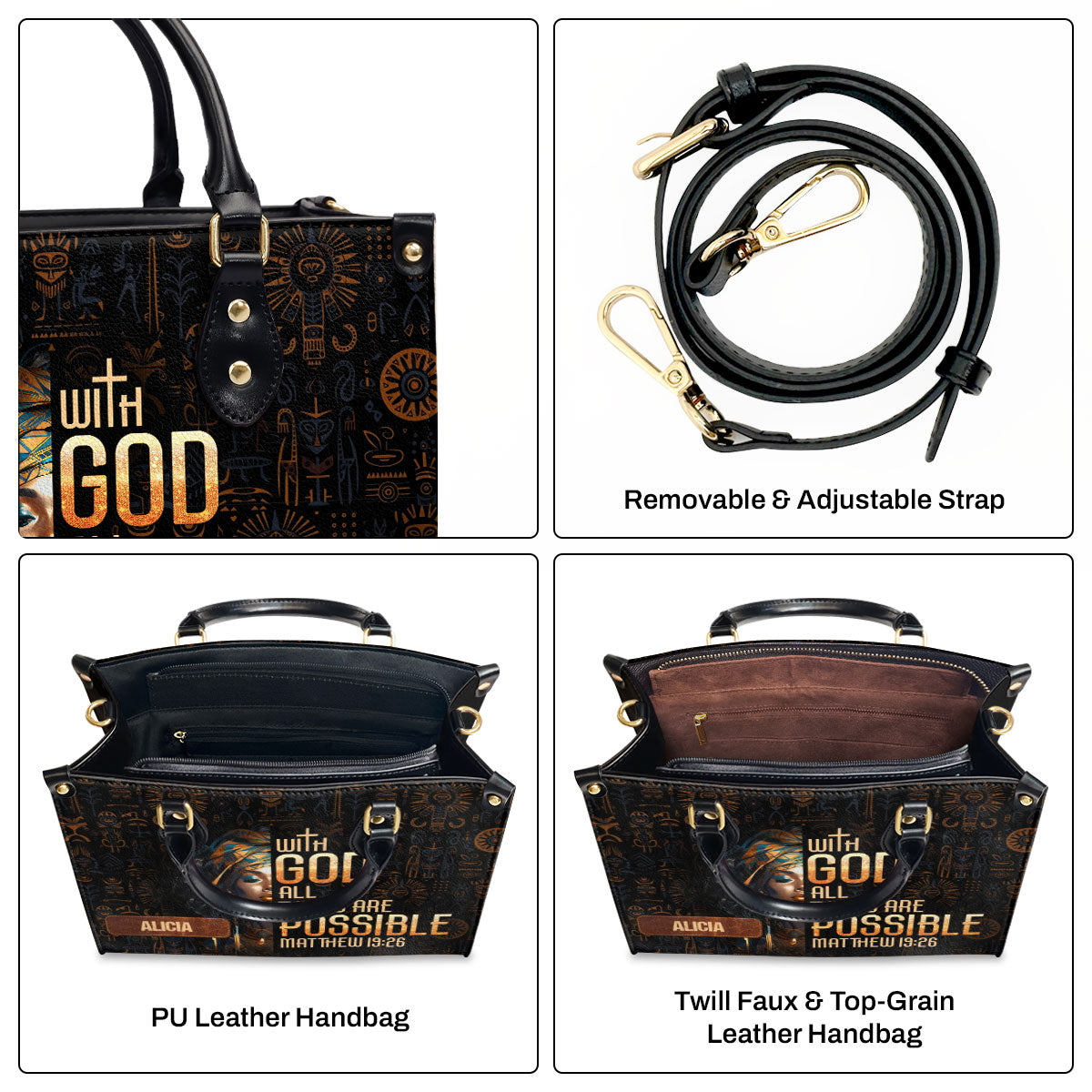 With God All Things Are Possible - Personalized Leather Handbag SBLHBLM1095TA