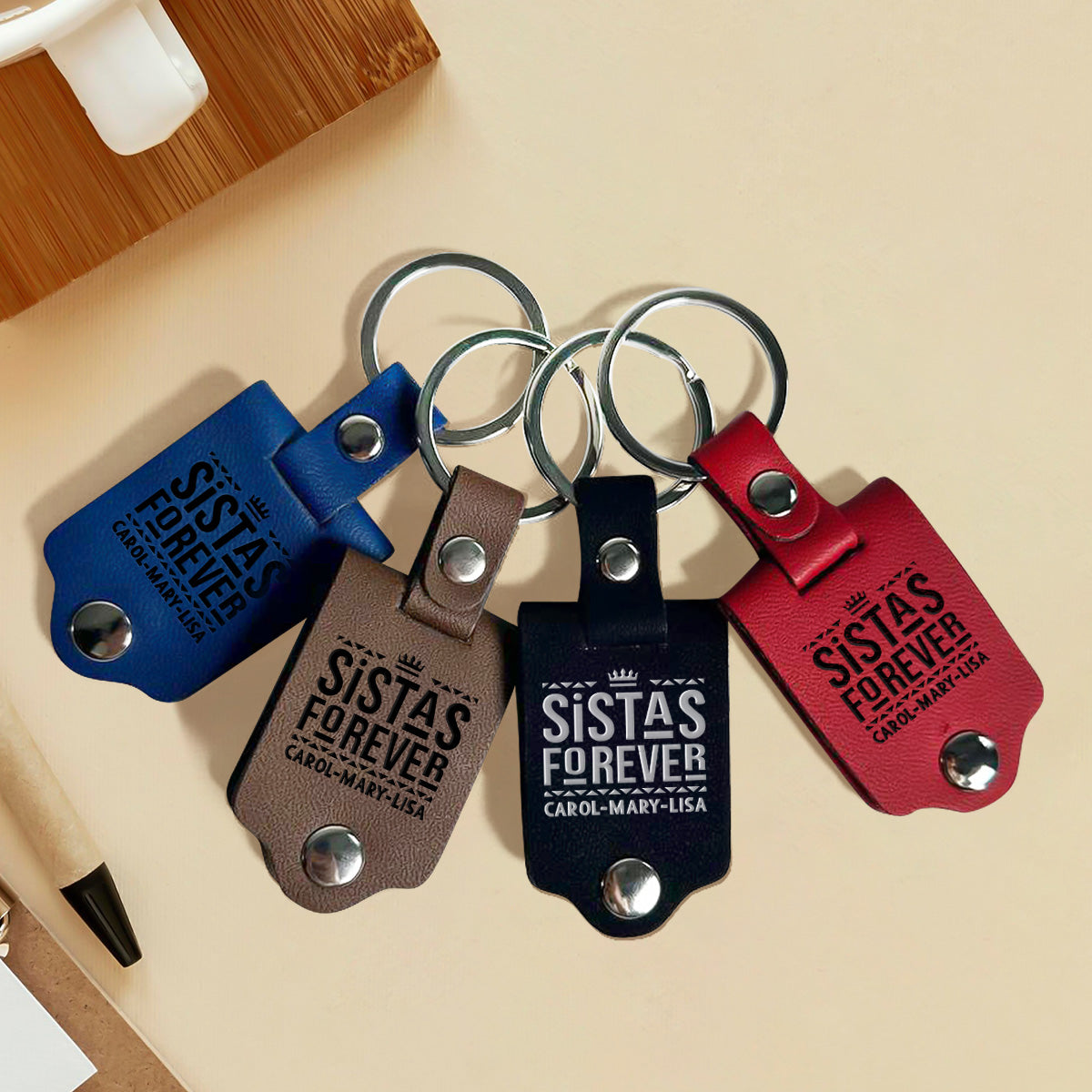 Life Is Better With Sistas - Personalized Leather Photo Keychain SBLPKLTU2740L