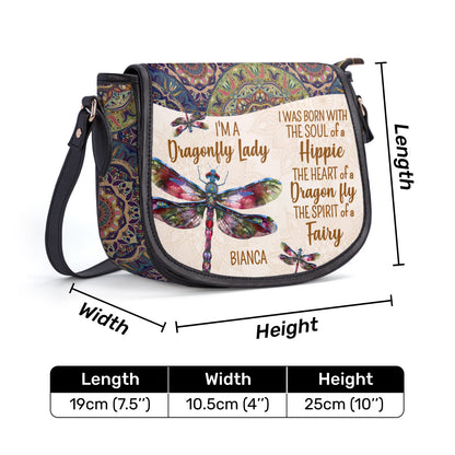 I'm A Dragonfly Lady - Personalized Leather Saddle Cross Body Bag STB223