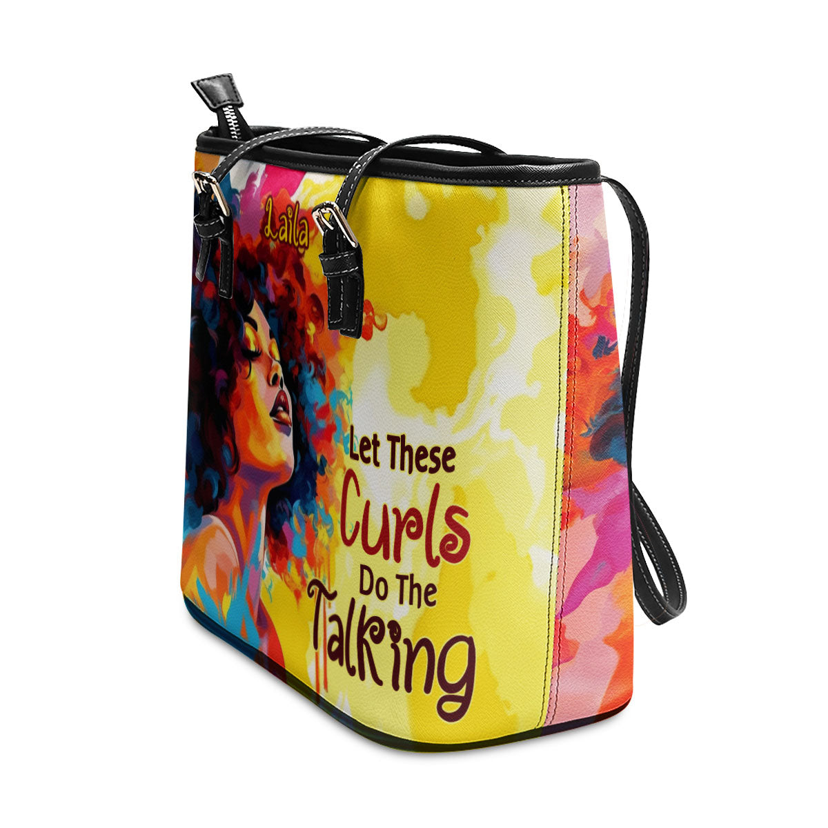 Let These Curls Do The Talking - Personalized Leather Totebag SB18