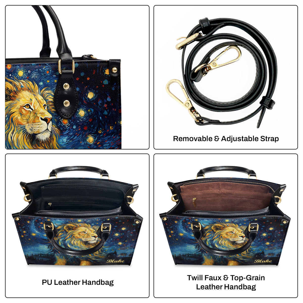 Lion Under The Starry Night - Personalized Leather Handbag MSM22